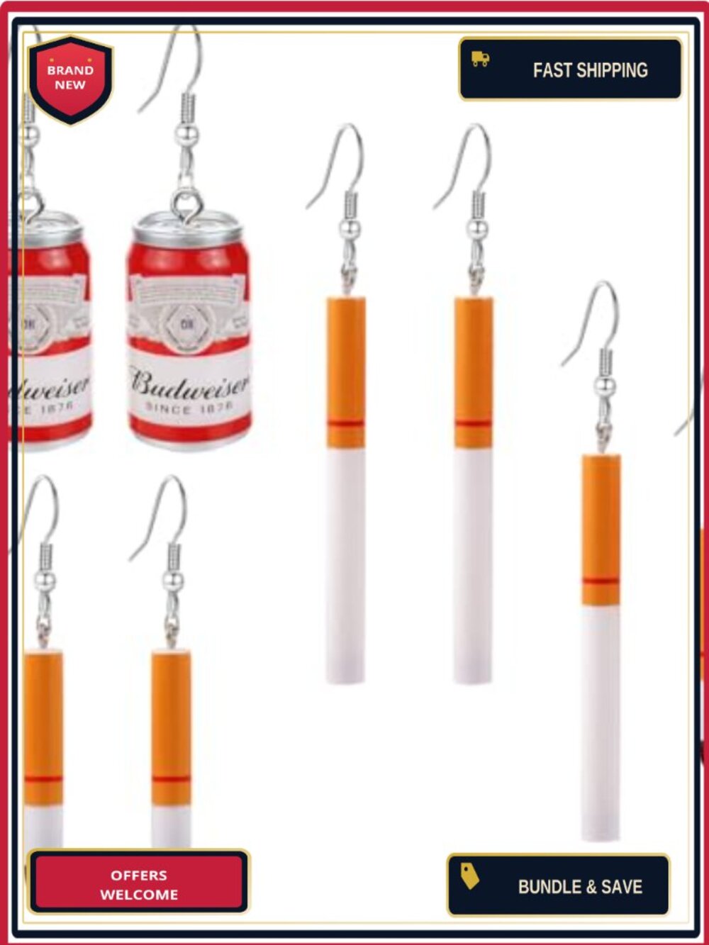 4 Pairs Beer Bottle Dangle Earrings Funny Party Jewelry French Wire
